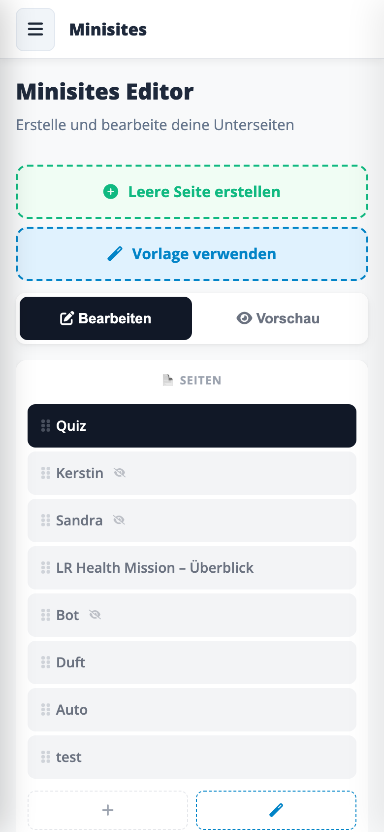 Minisites & Funnels intern mobile
